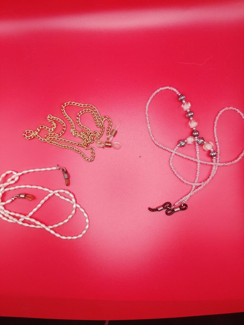 Pink Beaded Women’s Eyeglass Chains  with Silver Accents